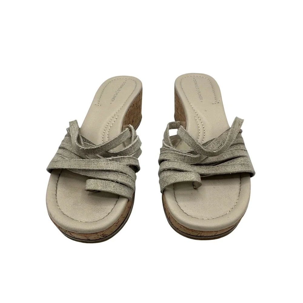 Donald J Pliner Sheena Wedge Sandals Womens 7.5 Beige Cork Strappy Good